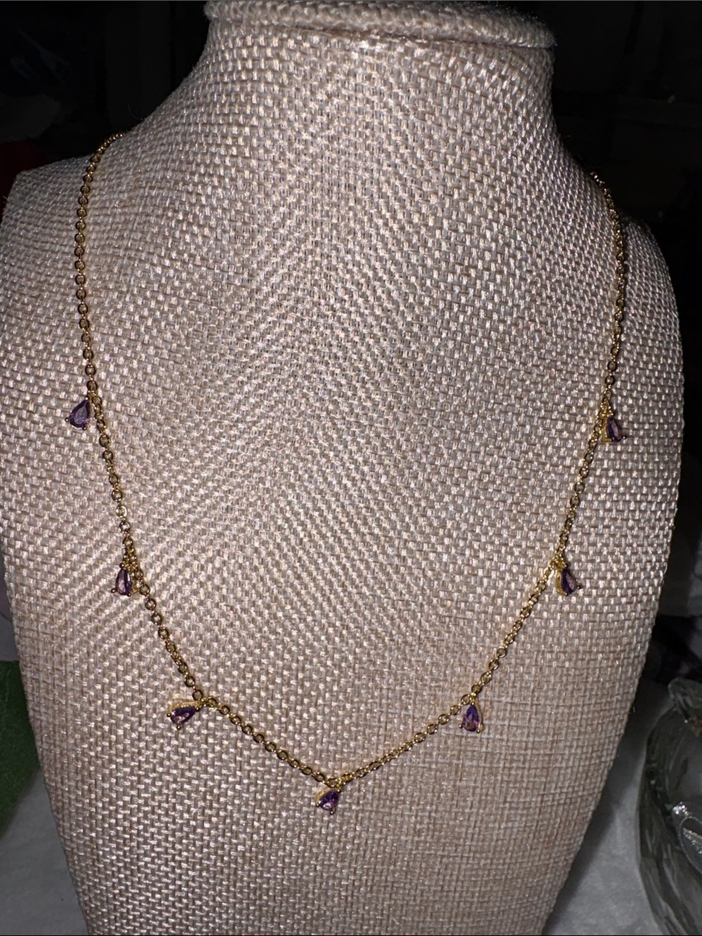 Necklace with Small Purple CZ Teardrop Charms - Women Jewelry